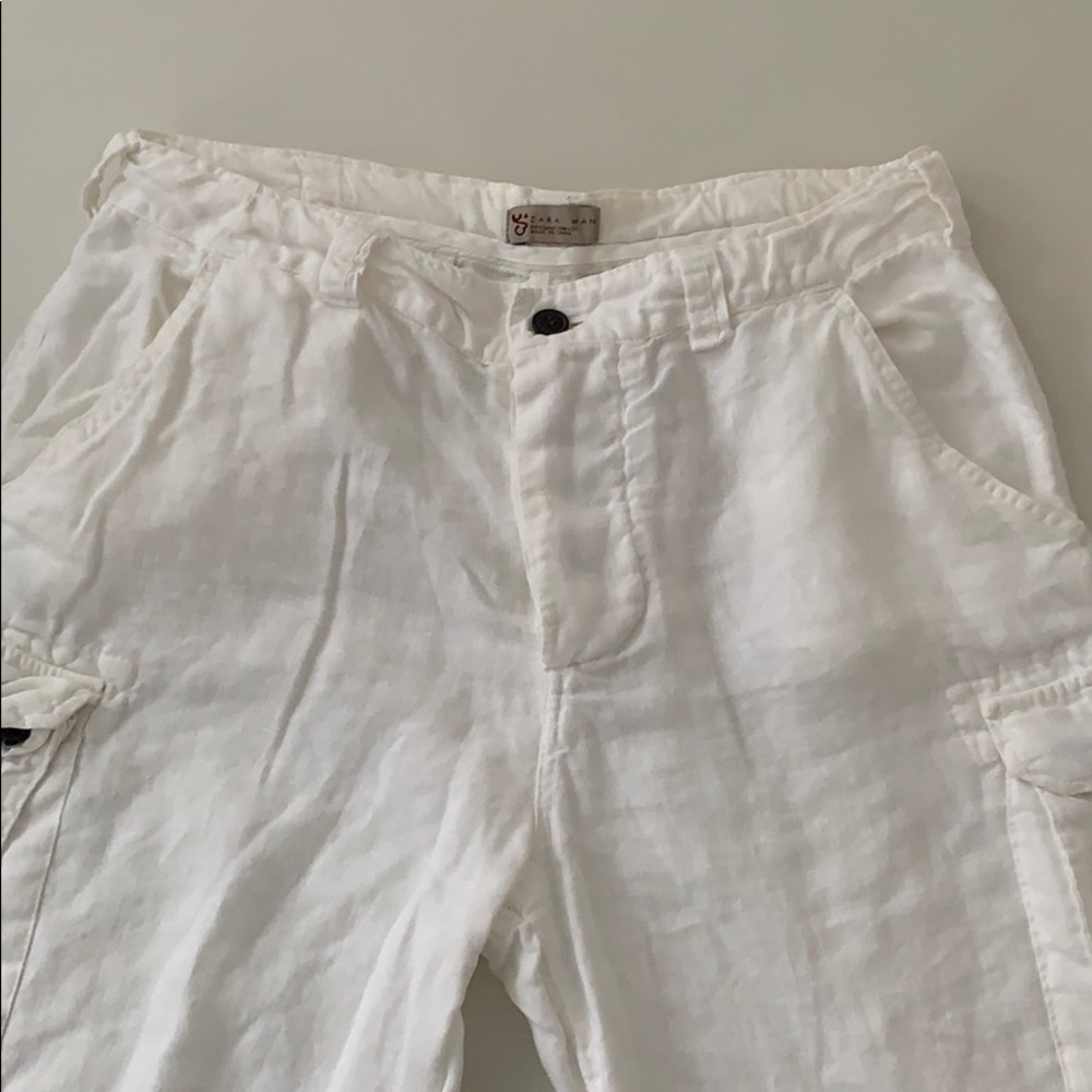 Zara men 100%linen cargo shorts white size 31